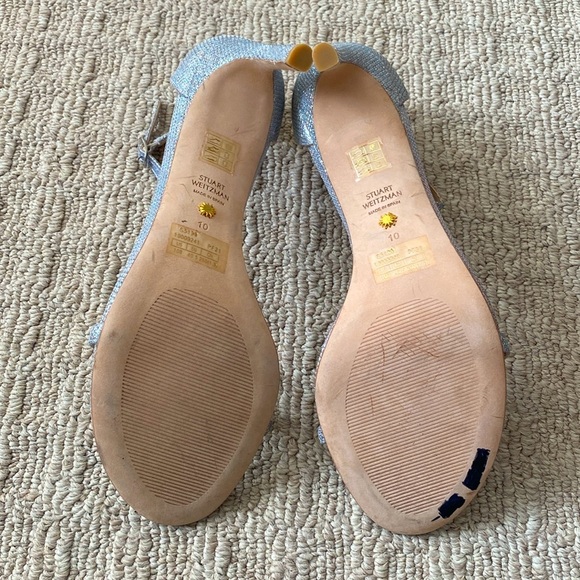 Stuart Weitzman Embellished Silver Sparkle Shimmer Nudistsong Sandals 120 sz 10 - Picture 10 of 12